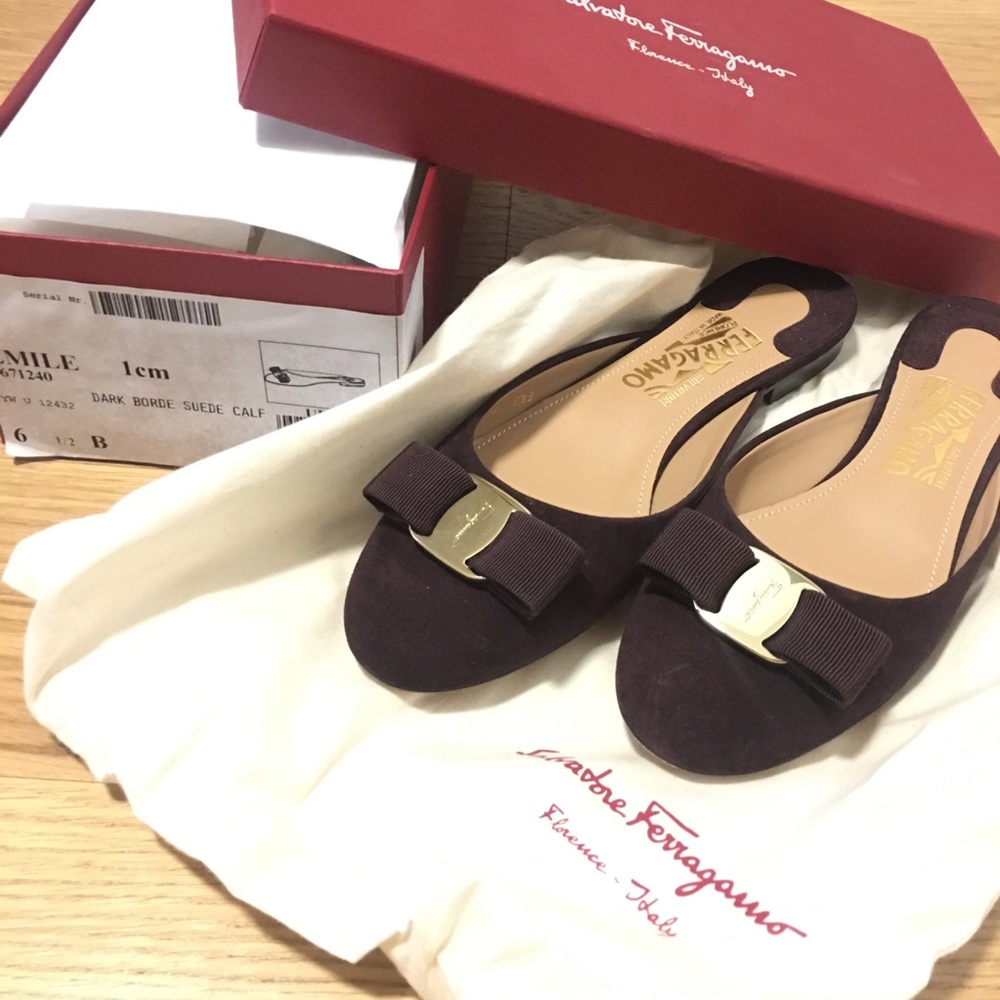 Salvatore Ferragamo Suede Emile Vera Bow Mules